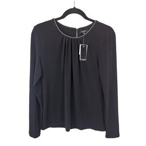 Premise Studio Women’s Top Blouse Size Medium Long Sleeve Silver Balls in Black